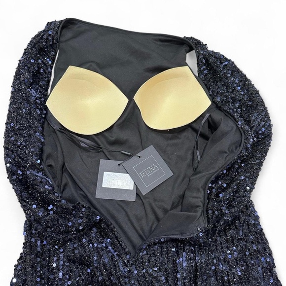 NWT Mac Duggal 26438 Cowl Back Sequin Midnight Blue Dress Size 10 - Picture 6 of 14